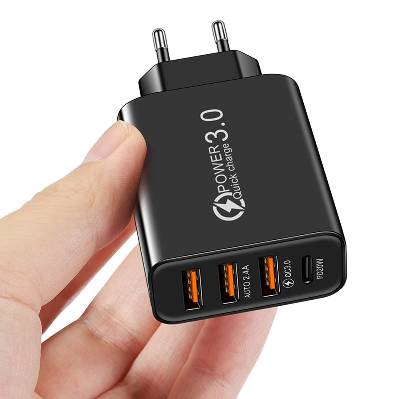 Ladegerät USB C - 60W Power Delivery Schnellladung 3.0 Type-C Netzteil für Smartphones iPhone, iOS, Xiaomi, Samsung, Huawei &amp; Android - Qualcomm Schnellladung mit 3 USB &amp; 1 Type-C Anschluss