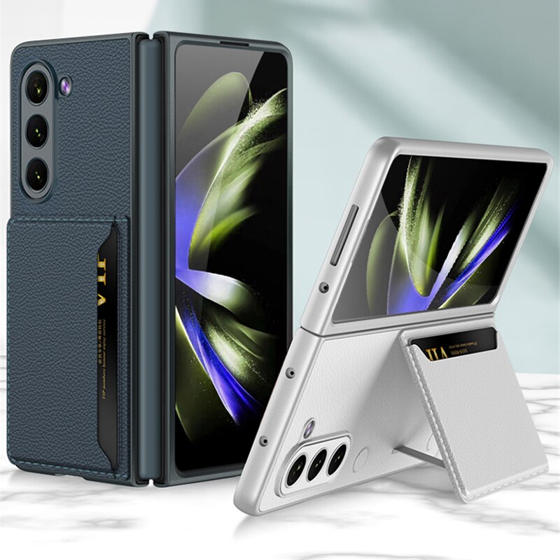 Harte PC-Telefonhülle aus Leder mit Kreditkartenfächern und Brieftaschenständer für Samsung Galaxy Z Fold 5