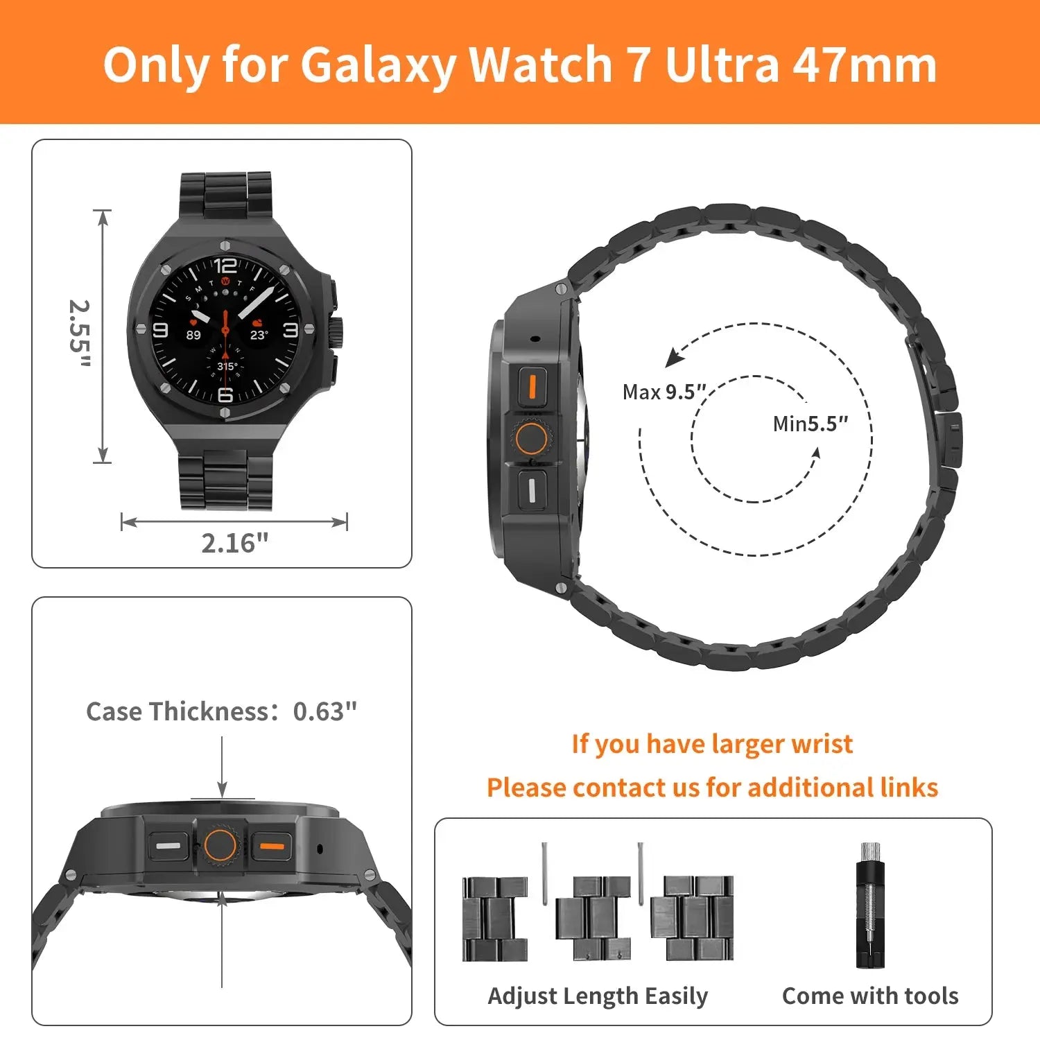 EliteGuard Edelstahl verstärkter Bandgehäuseschutz für Samsung Galaxy Watch Ultra 47mm