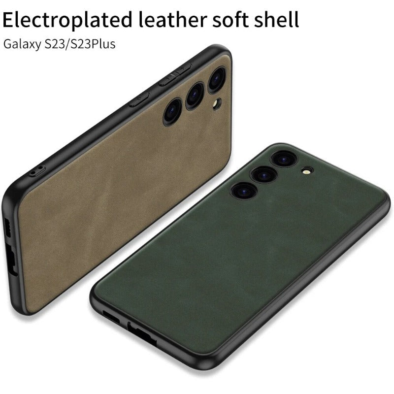 Luxuriöse, galvanisierte Leder-Softshell-Handyhülle mit ultradünner Haut für Samsung S24 S23