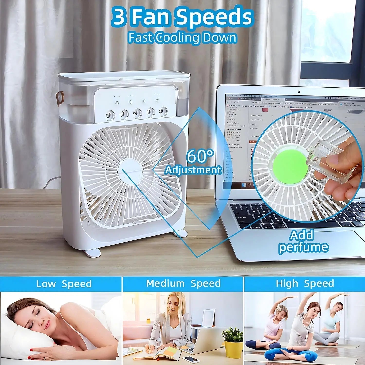 Tragbarer Klimaanlage 3-in-1 | Ventilator, Luftbefeuchter und 7 Farben LED