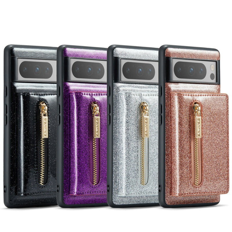 Magnet Abnehmbare Bling Glitter Leder Telefon Brieftasche Fall Mit Ständer Für Google Pixel 8 7