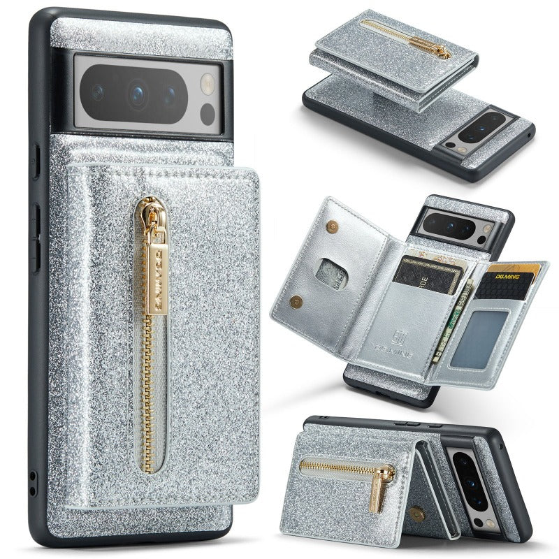 Magnet Abnehmbare Bling Glitter Leder Telefon Brieftasche Fall Mit Ständer Für Google Pixel 8 7