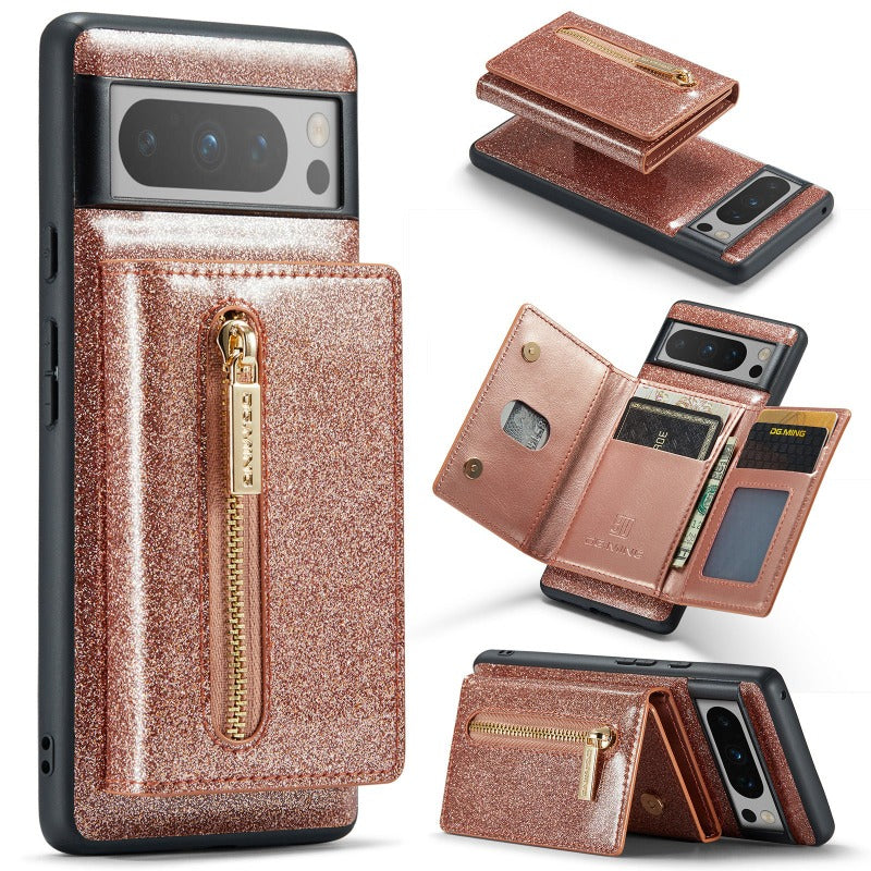 Magnet Abnehmbare Bling Glitter Leder Telefon Brieftasche Fall Mit Ständer Für Google Pixel 8 7