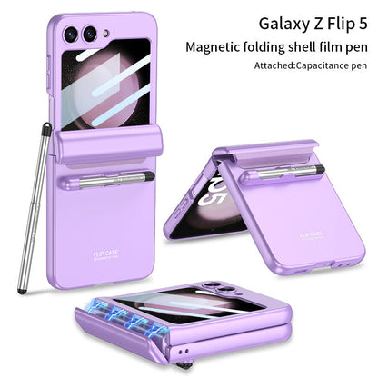 Magnetisches Scharnier, vollständiger Schutz, stilvolle Flip-Telefonhülle mit Stiftschlitz für Samsung Galaxy Z Flip5