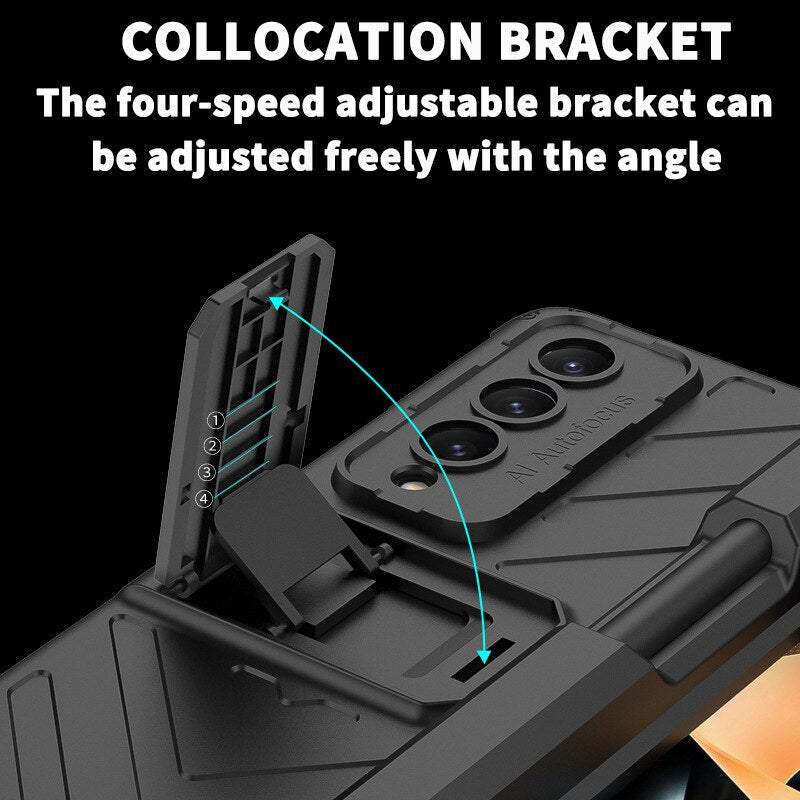 Magnetisches Scharnier in der Mitte, Push-Slide-Telefongehäuse, Panzerungshalterung mit S-Pen-Frontglasfolie für Samsung Galaxy Z Fold 4