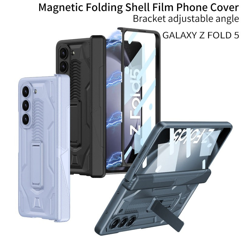 Magnetisches Scharnier, vollständiger Schutz, Telefonhülle mit Ständer, gehärtetem Glas vorne für Samsung Galaxy Z Fold 5