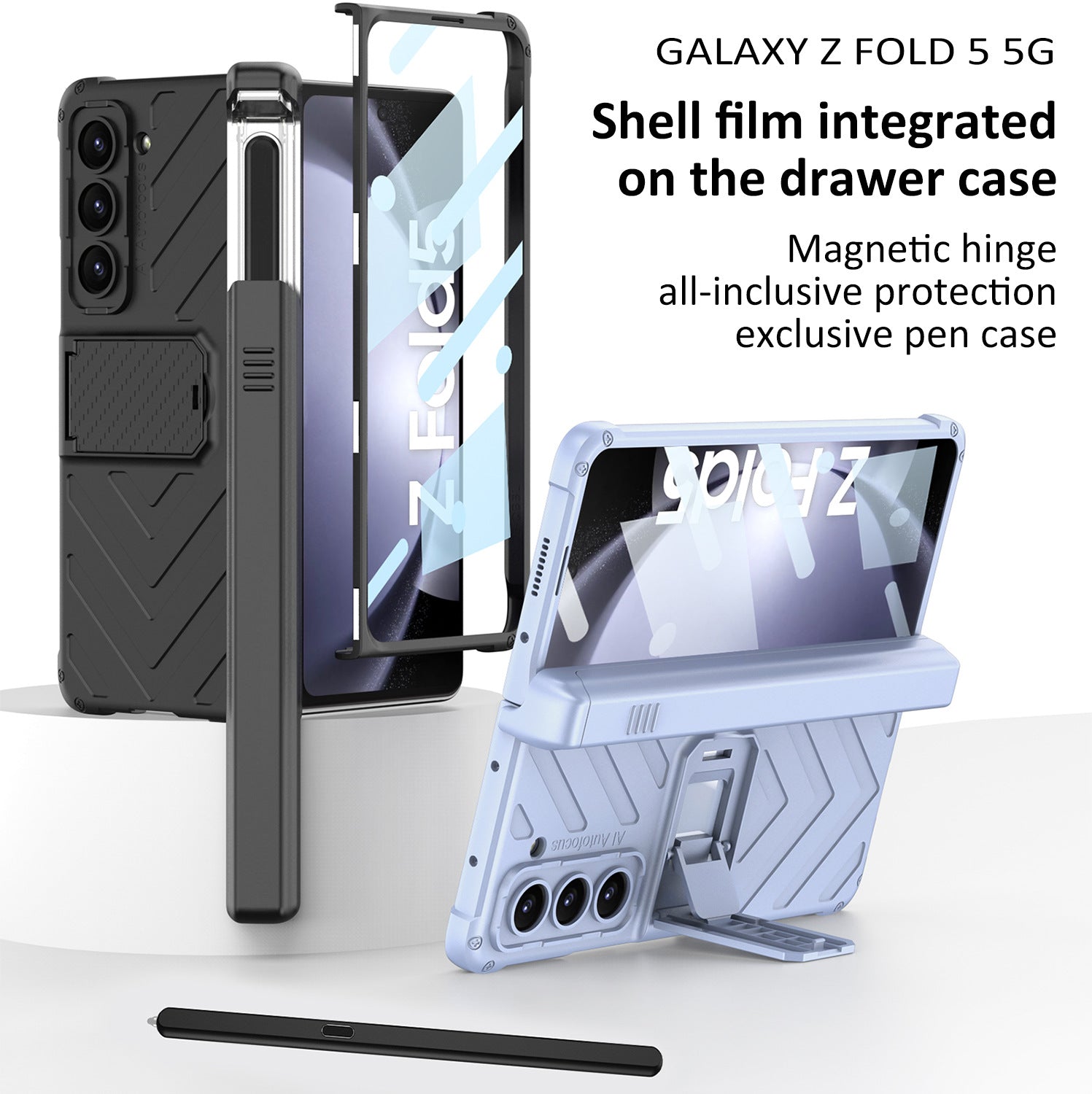 Magnetischer Kickstand Klappbare Rüstung Telefonhülle mit Stiftschlitzhalter für Samsung Galaxy Z Fold 5