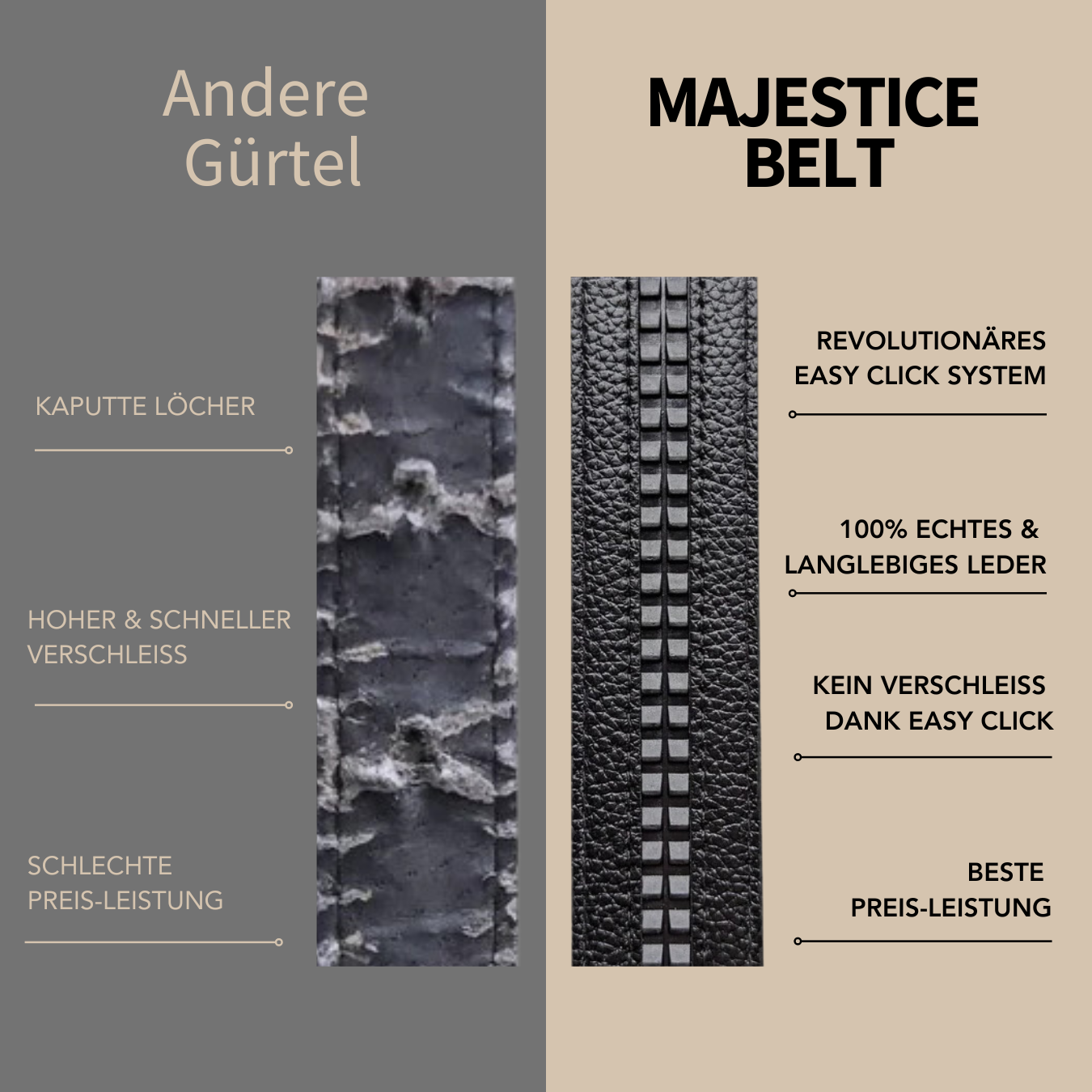 MAJESTICE BELT™ | Automatik-Ledergürtel mit Easy-Click-Verschluss | 1+1 GRATIS