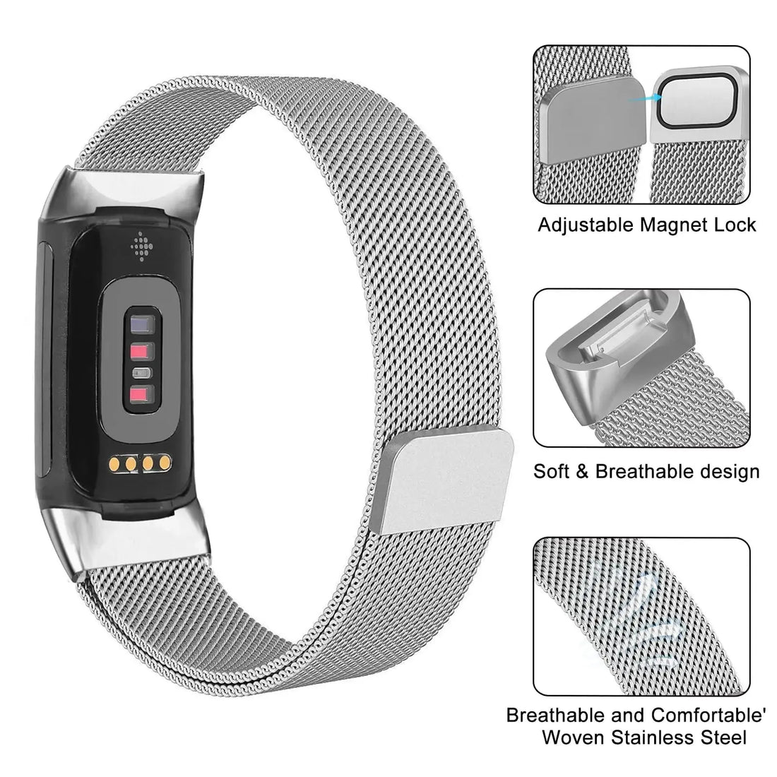 Diva Premium Steel Mesh Band für Fitbit Charge 5 &amp; Charge 6