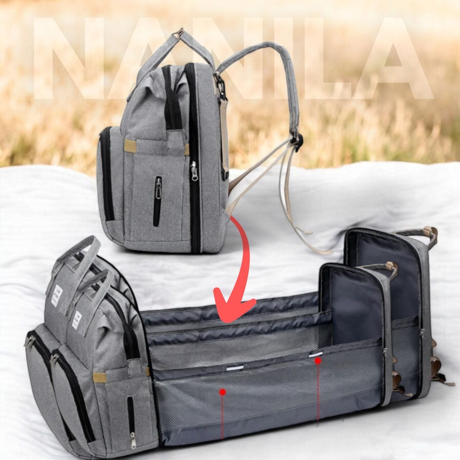 Zelara - 2in1 Baby Rucksack mit integriertem Wickelbett wählen
