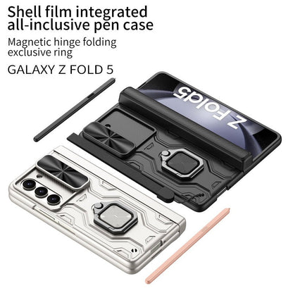 Magnetische Scharnier-Telefonhülle mit Stifthalter, Ringständer, Glasfolie für Samsung Galaxy Z Fold 5