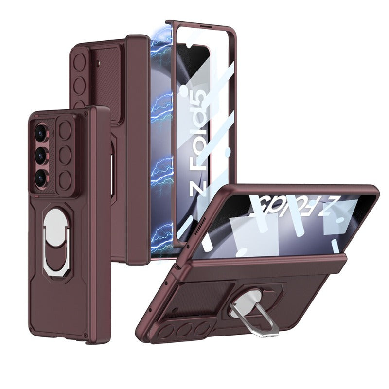 Magnetische Scharnier Klappständer Telefon Fall mit gehärtetem Glas Bildschirm für Galaxy Z Fold 5 4