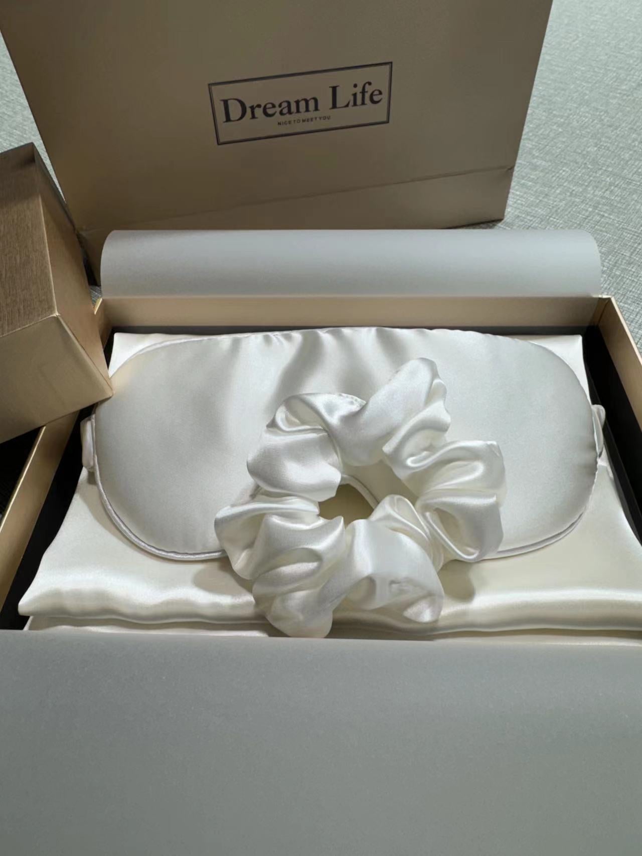 Elegantes 3-Teiliges Set aus Kissenbezug, Augenmaske und Haargummi