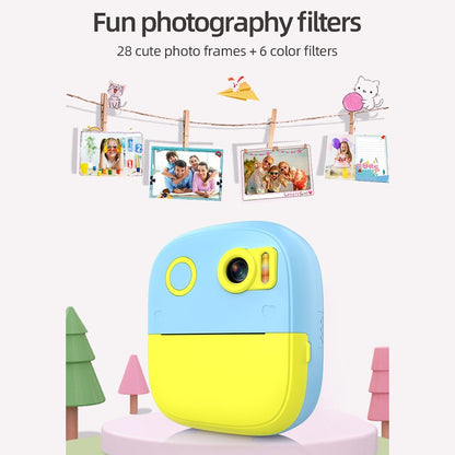 Sofort Thermal Printer Kinderkamera mit 1080P/720P Videoaufnahme, 2,4-Zoll Bildschirm, Timeraufnahme, 3 tintenlose Druckrollen, 32GB Speicherkarte und Kartenleser