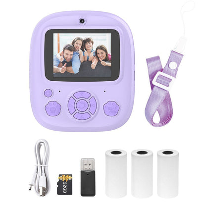 Sofort Thermal Printer Kinderkamera mit 1080P/720P Videoaufnahme, 2,4-Zoll Bildschirm, Timeraufnahme, 3 tintenlose Druckrollen, 32GB Speicherkarte und Kartenleser