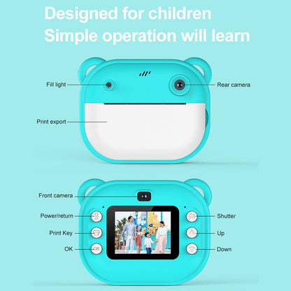 1080P Kinder Digitalkamera mit Thermodruck, 2,4-Zoll IPS-Bildschirm, Selfie &amp; Video, Autofokus, inklusive 2 Druckpapierrollen