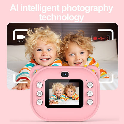 1080P Kinder Digitalkamera mit Thermodruck, 2,4-Zoll IPS-Bildschirm, Selfie &amp; Video, Autofokus, inklusive 2 Druckpapierrollen