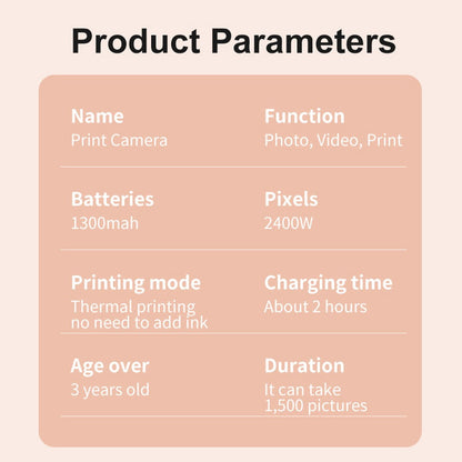 1080P Kinder Digitalkamera mit Thermodruck, 2,4-Zoll IPS-Bildschirm, Selfie &amp; Video, Autofokus, inklusive 2 Druckpapierrollen