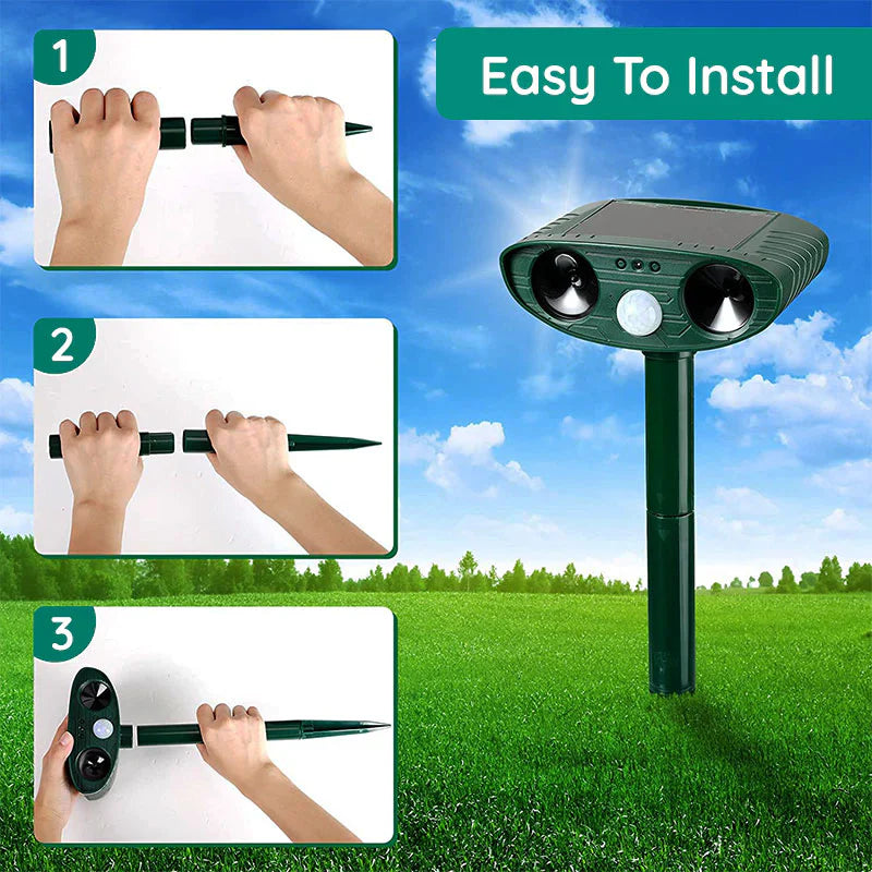 Solarbetriebener und Ultraschall-Tiervertreiber