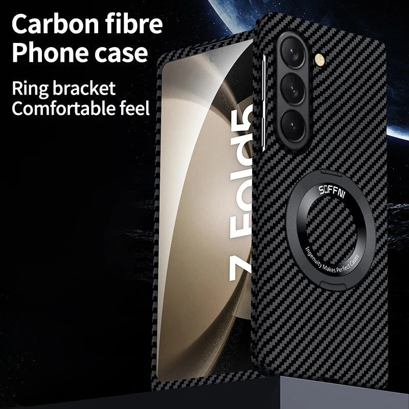 Carbon Fiber Telefon Fall Mit Ständer Halter Drahtlose Aufladen Für Samsung Galaxy Z Falten 5 4