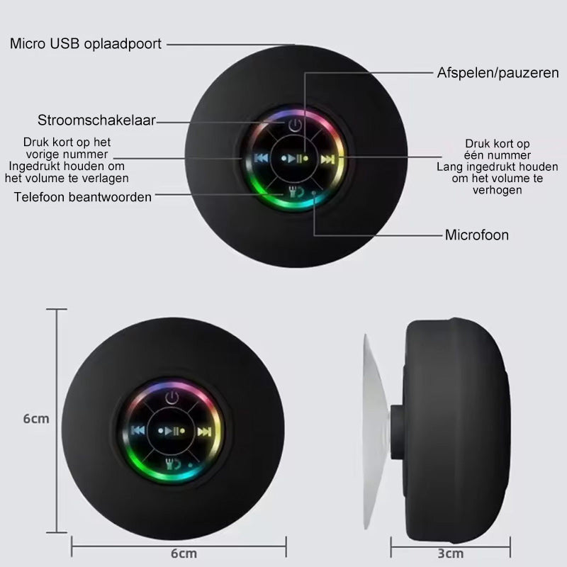 Wasserdichter Bluetooth-Lautsprecher mit LED und Saugnapf