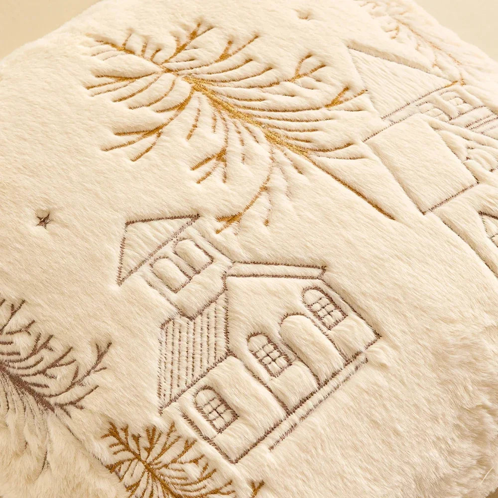 Plüsch Weihnachtskissenbezug | Bestickte Kissenhülle