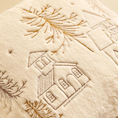 Plüsch Weihnachtskissenbezug | Bestickte Kissenhülle