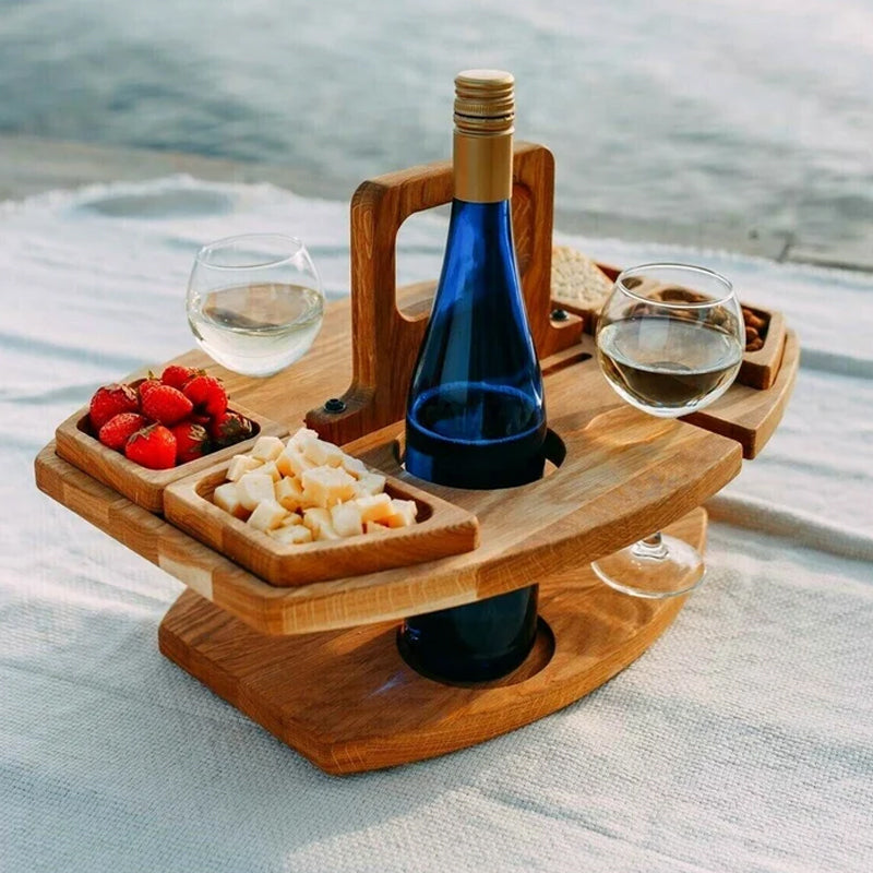 Holztisch für Picknicks | Kompakt mit integriertem Flaschenhalter