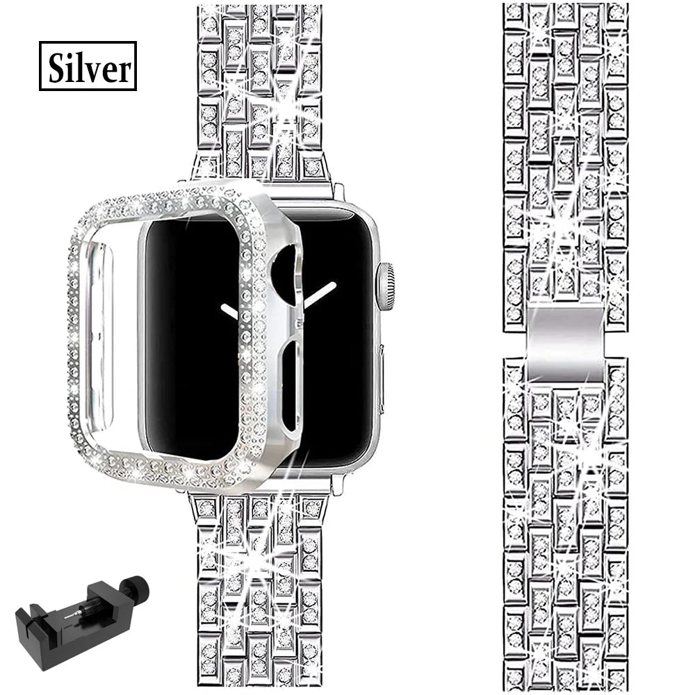 Luxus Premium Hülle Glitzer-Metallarmband &amp; Diamant-Gehäuse für Apple Watch Serie 9/8/7/6/5/4/SE, Ultra: 49mm, 45mm, 41mm, 40mm, 44mm, 42mm | Case &amp; Cover, iWatch Armband