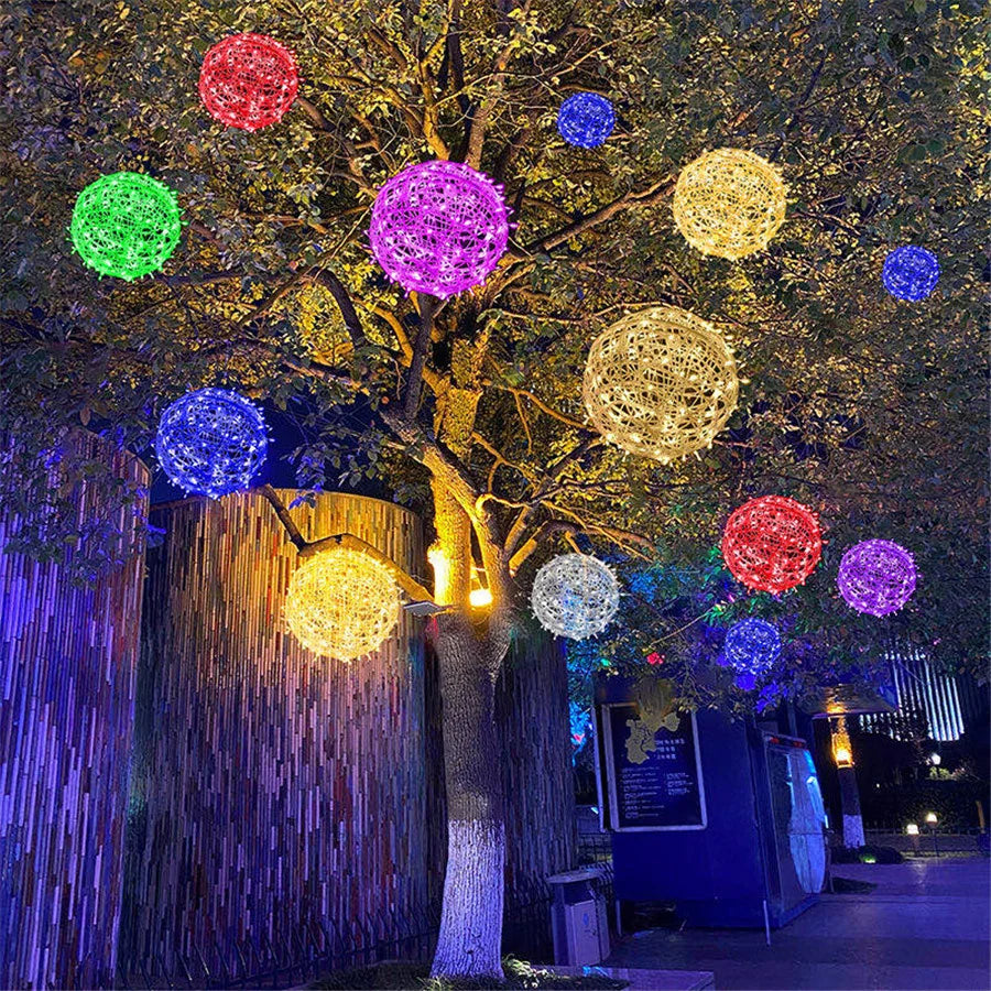 Rattanball Lichterkette | LED Außenbeleuchtung Warmweiß