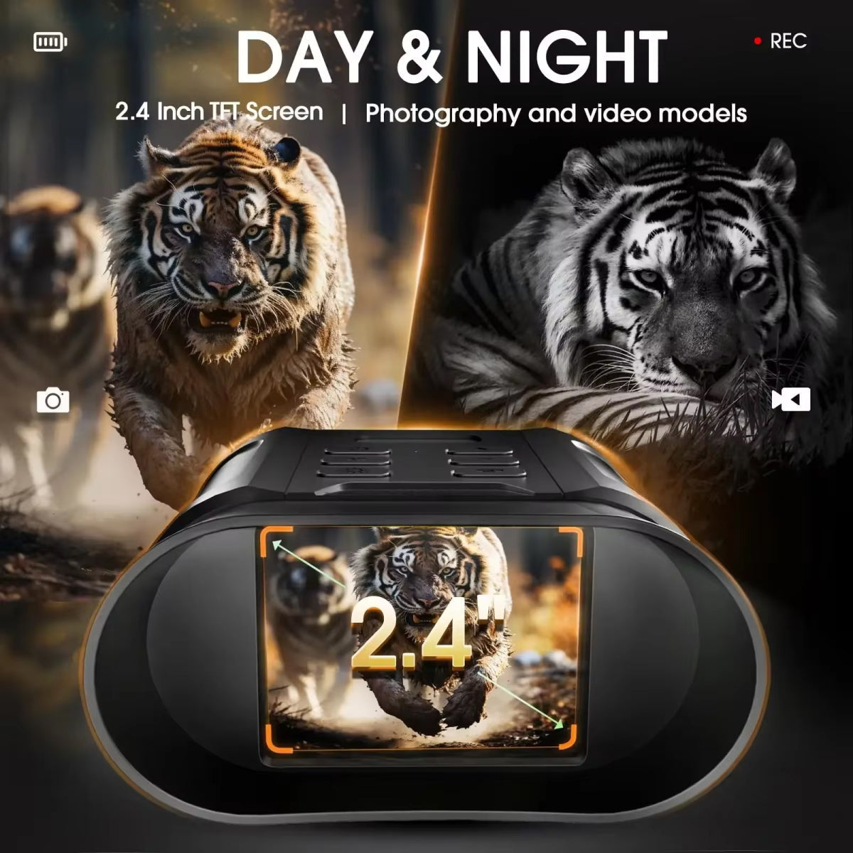 Nachtsichtfernglas mit 7-fachem optischen Zoom, 2-fachem digitalem Zoom, Infrarot-LED und Foto-/Videoaufnahme