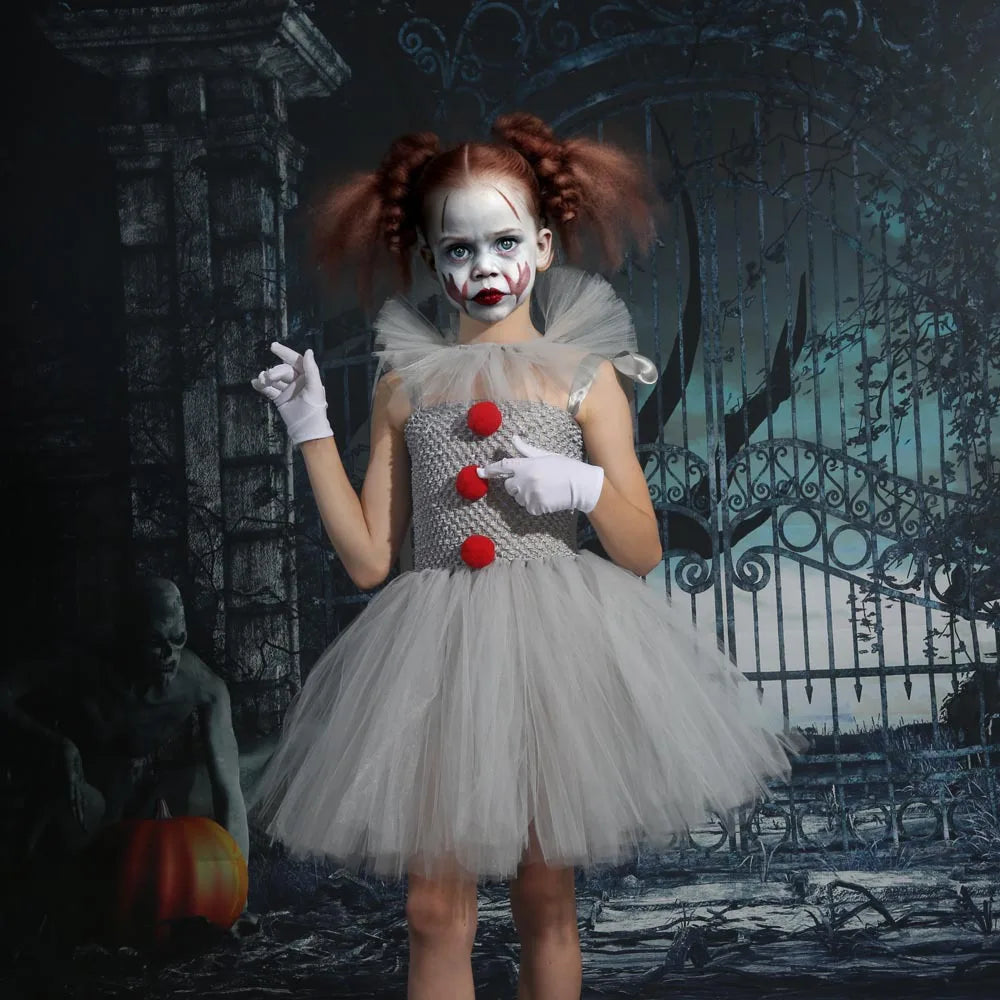 Tutu Kleid von gruseligen Clown für Mädchen – Kostüm von bösartigem Joker für Halloween