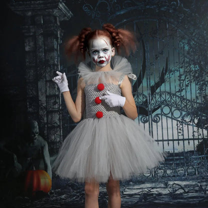 Tutu Kleid von gruseligen Clown für Mädchen – Kostüm von bösartigem Joker für Halloween