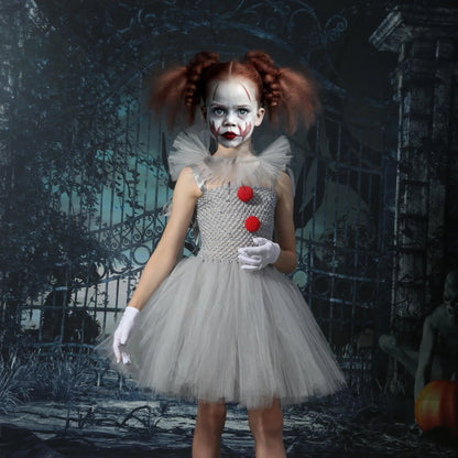 Tutu Kleid von gruseligen Clown für Mädchen – Kostüm von bösartigem Joker für Halloween