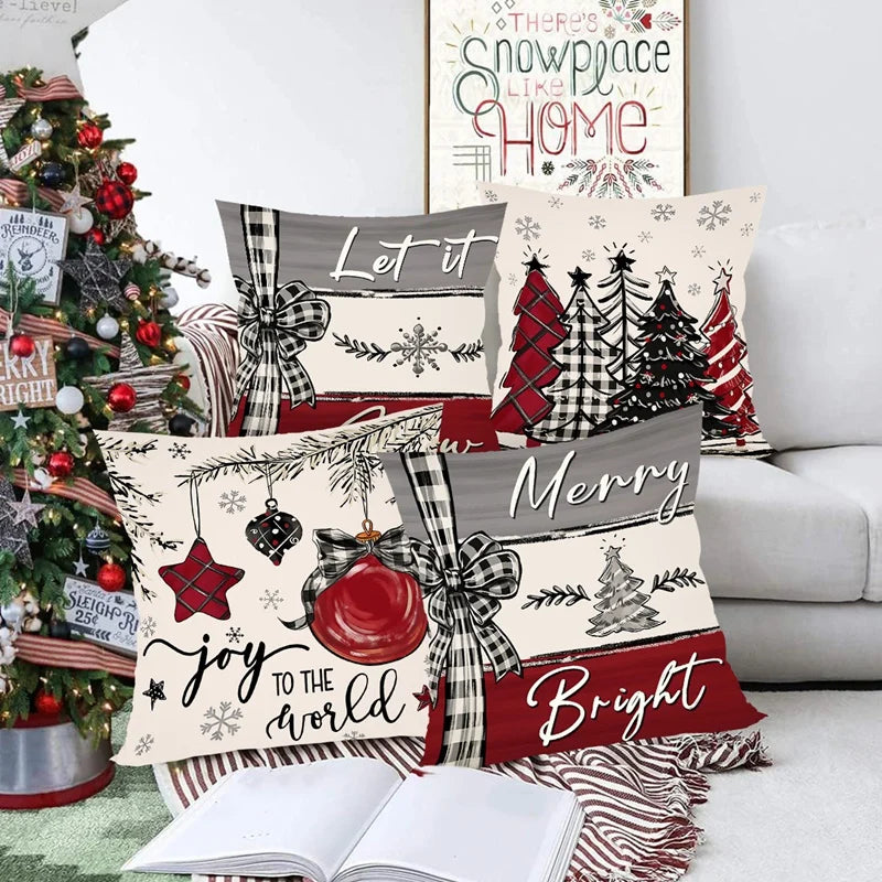 Rustikale Weihnachtskissenbezüge | Dekokissen Set 4 Stück