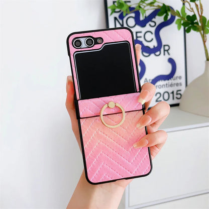 Gradient Leder Samsung Z Flip Ring Halter Etui
