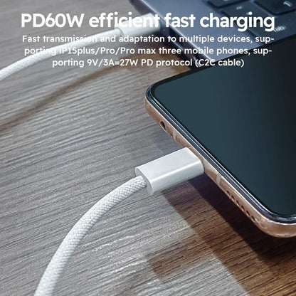 60W USB Typ C zu Typ C Nylon Geflochtenes Lade-Datenkabel