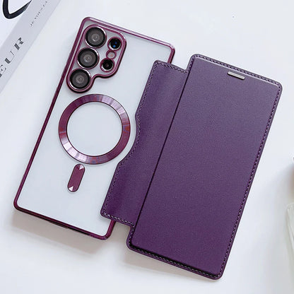 Luxuriöse Magnet Flip Wallet Hülle für Samsung