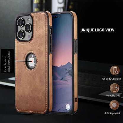 Shockproof Weiches Silikon Leder Case für iPhone 16, iPhone 16 Pro, iPhone 16 Pro Max – Schlankes Design, Lederdesign mit Logo-Ausschnitt