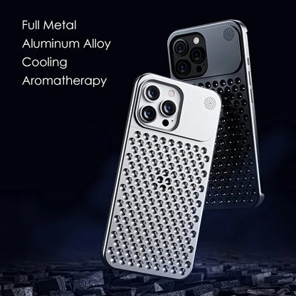 Zelara Metallic Cooling Rimless Hollow Phone Case Cover mit Wärmeableitung für die iPhone 13 14 15 Serie