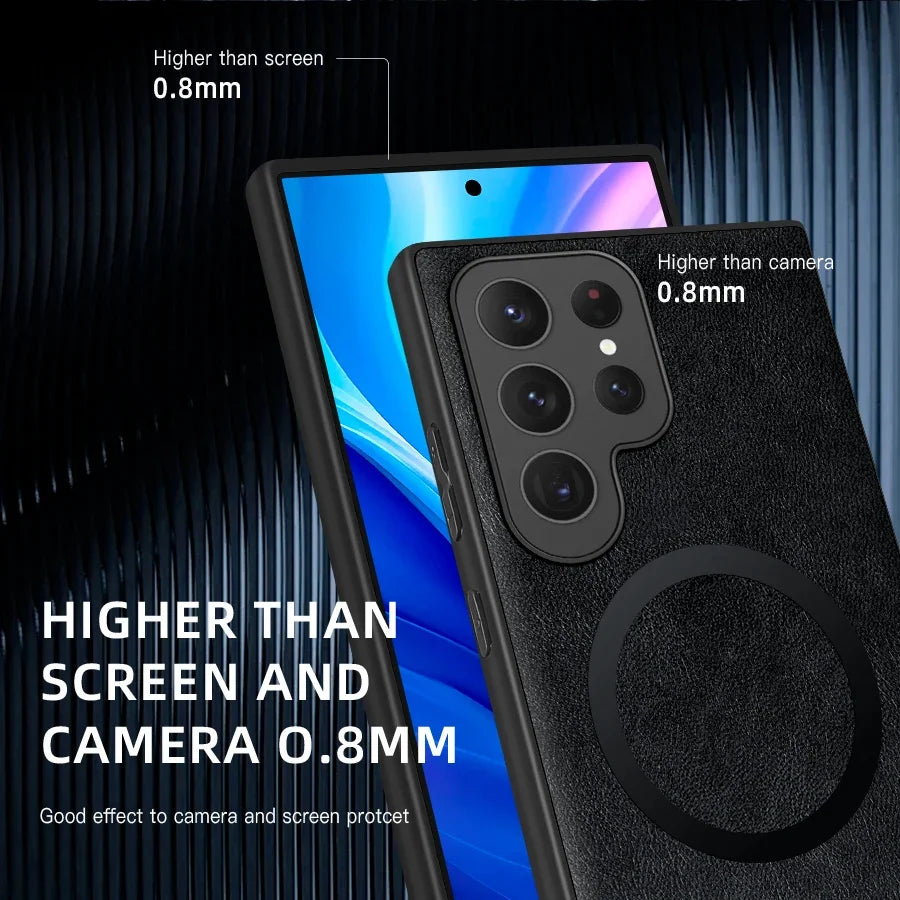 Magnetische Lederhülle für Samsung Galaxy mit Wireless Charging Unterstützung