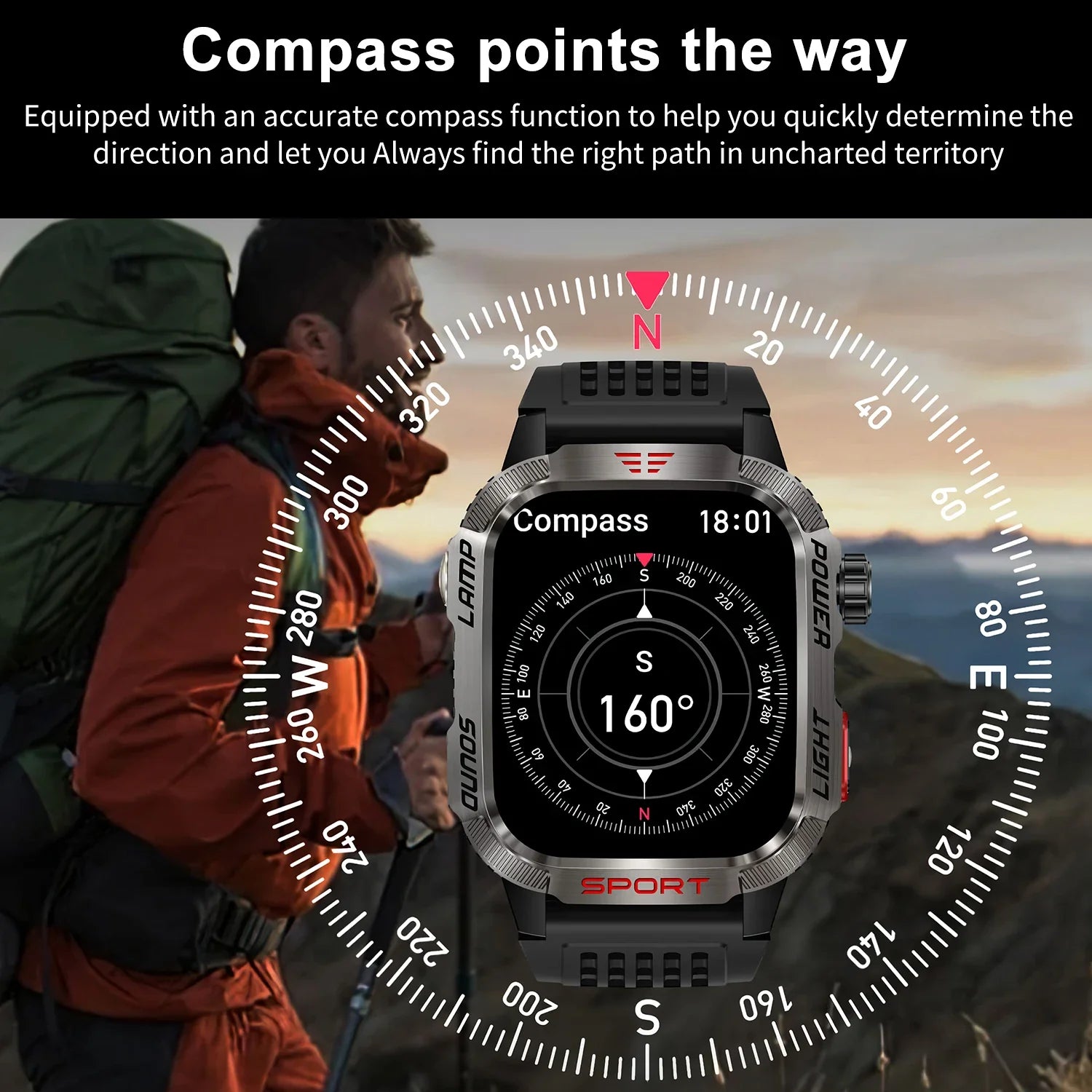 Zelara Rugged Outdoor Multisport Fitness Tracker Smart Watch mit LED Taschenlampe Kompass