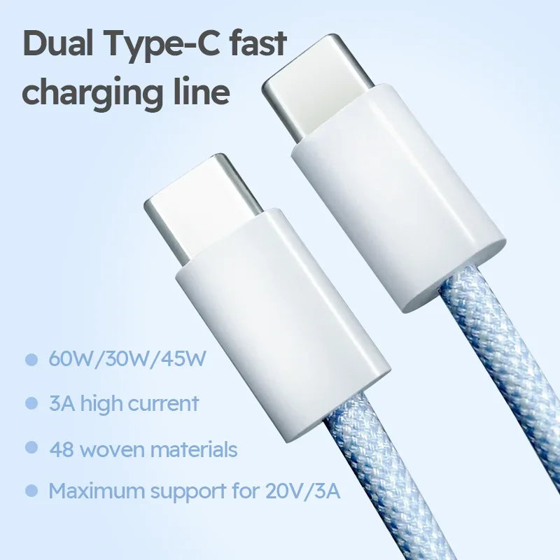 60W USB Typ C zu Typ C Nylon Geflochtenes Lade-Datenkabel