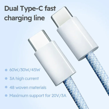60W USB Typ C zu Typ C Nylon Geflochtenes Lade-Datenkabel