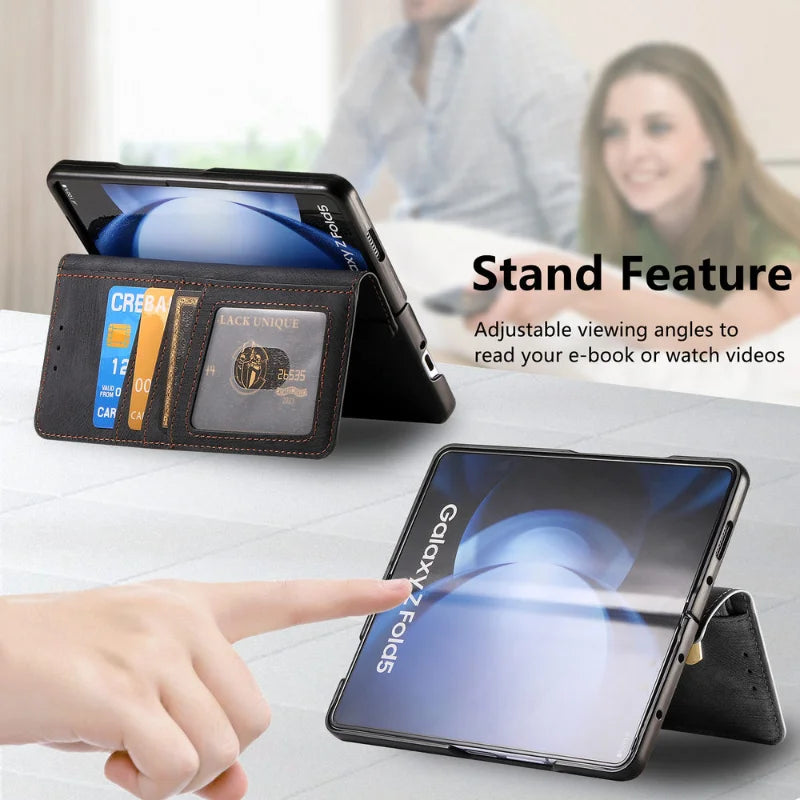 Zelara Multifunktionale Magnetische Leder Wallet Case Mit Reißverschluss Flip Stand Für Samsung Galaxy Z Fold 6 5 Serien