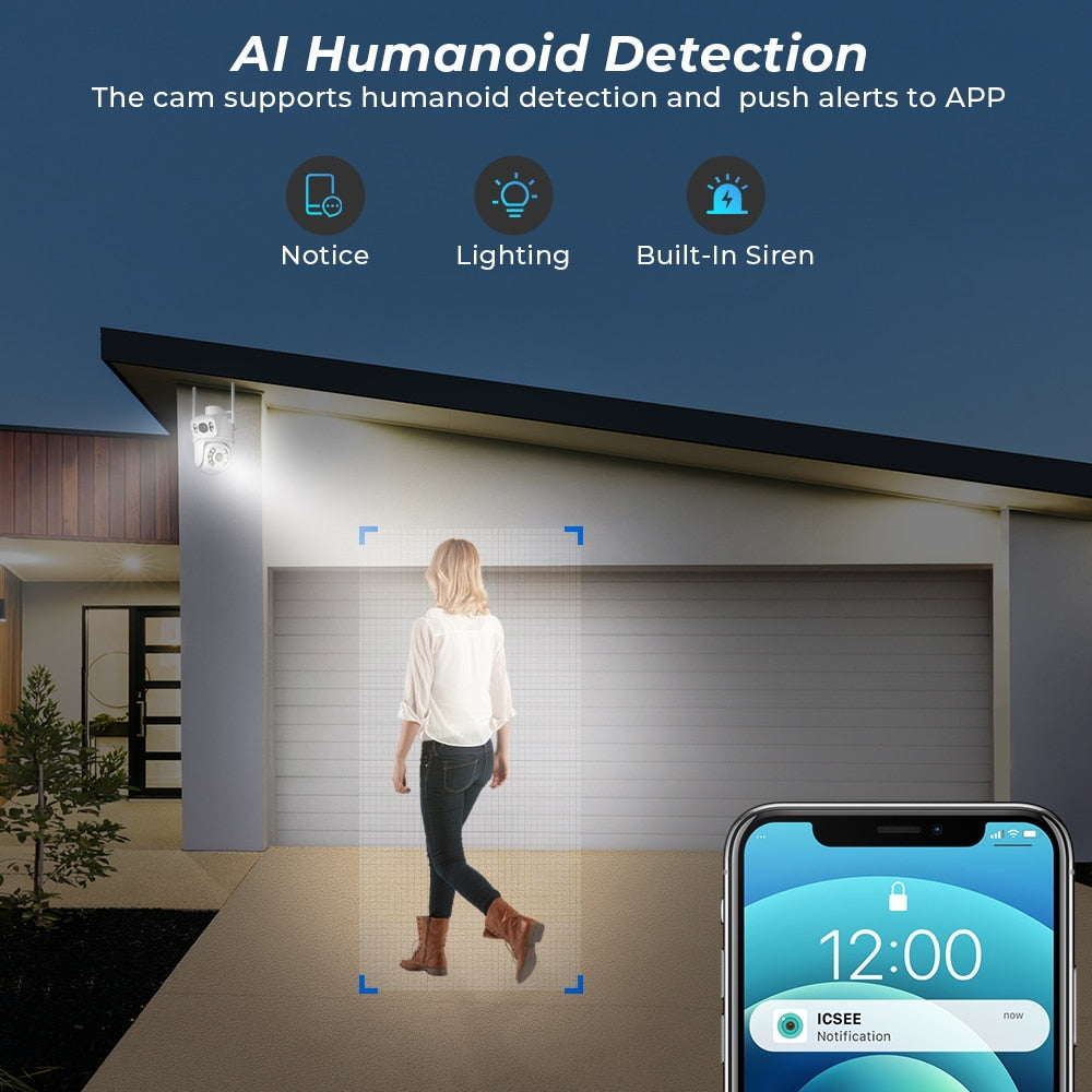 Zelara 8MP Dual Lens Screen Kabellose Außenkamera mit automatischer KI-Tracking-Erkennung