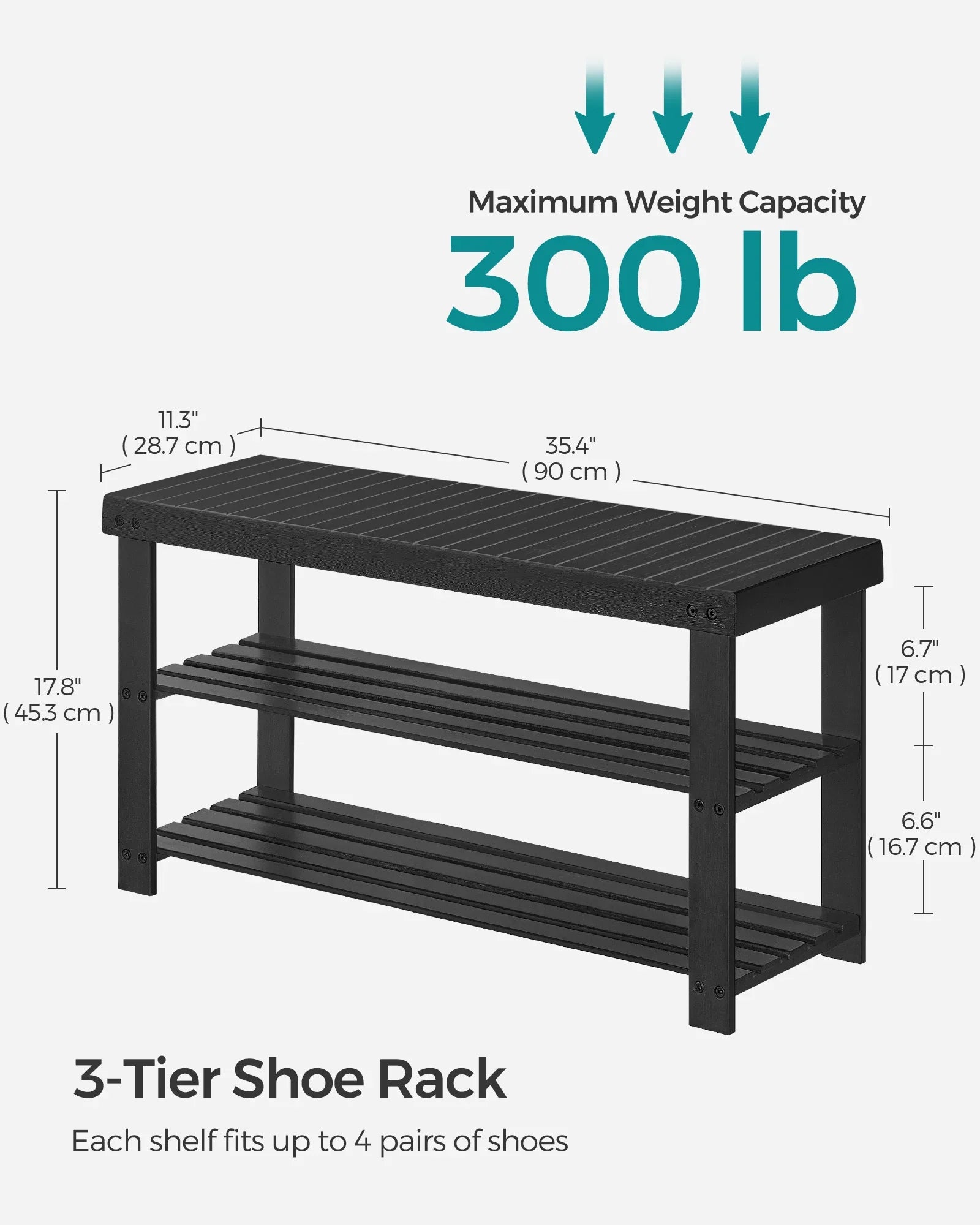 Bamboo Schuhregalbank - 3-Tier Organizer, trägt 130 kg