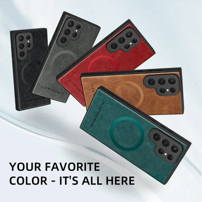 Magnetische Lederhülle für Samsung Galaxy mit Wireless Charging Unterstützung