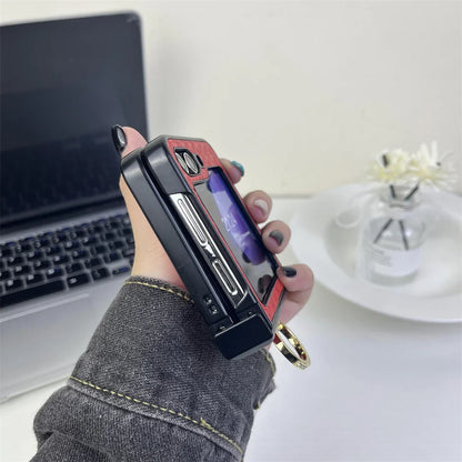 Diamond Grid Leder Samsung Z Flip Ring Halter Case